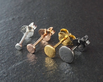 Sterling Silver Stud Earrings, Tiny Flat Circle Disc Dot Ear Stud, 2mm 3mm 4mm 5mm 6mm, Cartilage Earrings, Gold Rose Gold Black Stud, 1pair
