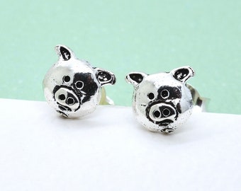 Pig Earrings, Animal Ear Stud, Sterling Silver Earrings, Cartilage Stud, Minimalist, Tiny Small, Simple, Plain, 6mm, Sold in Pair