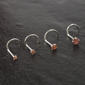 Silver Nose Stud, CZ Diamond Nose Ring, Nose Screw, Crystal Nose Stud, Morganite Nose Stud, 20g Nose Pin, 22g Nose Pin, Simple Nose Ring
