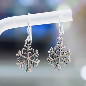 Silver Dangling Earrings, Snowflake Earrings, Drop Dangle Dangling Hook Earrings, Lobe Piercing, Women Teen Girls