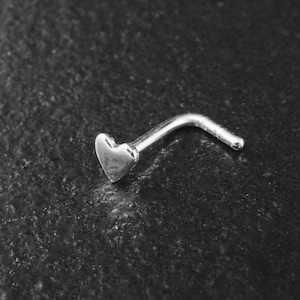 18gauge (1 mm) Nose Ring, Nose Stud, 925 Sterling Silver, L Shape, Heart 1/8&quot; (3mm), Simple, Plain, 1 Piece