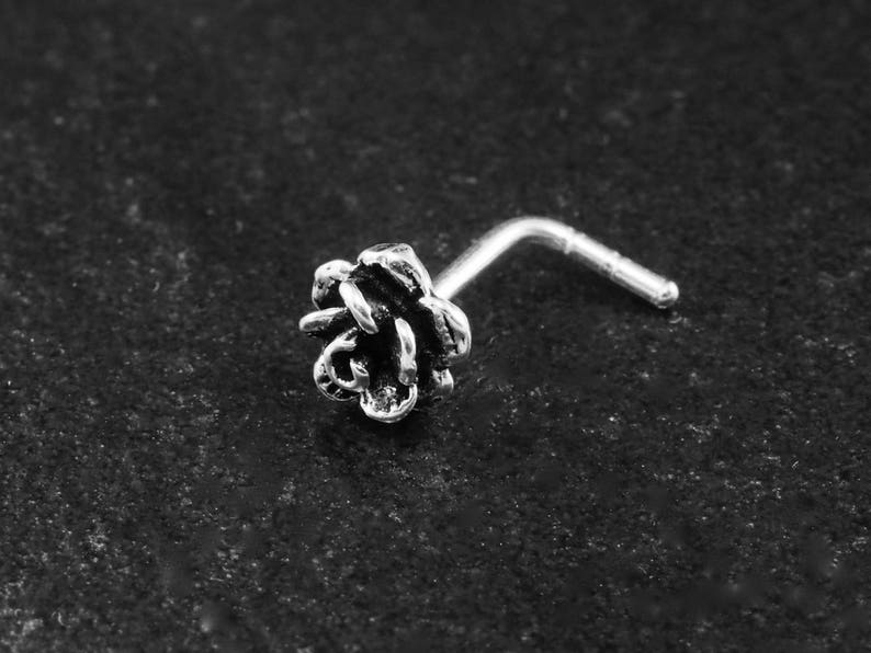 Girl 15 Nose Screw 1 piece 20gauge Women L Shape Nose 925 Sterling Silver 0.8mm Nose Stud Nose Ring 5mm Rose Flower