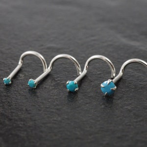 Turquoise CZ Nose Stud, Blue CZ Diamond Nose Ring, Silver Nose Stud, Nose Screw, 1.25mm, 1.5mm, 2mm, 2.5mm Piercing Nostril Stud, 1 Piece