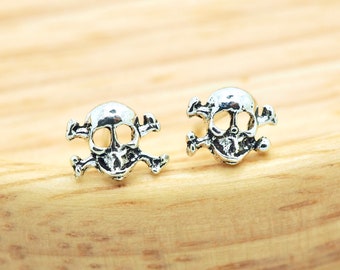 Silver Skull Earrings, Halloween, Ghost, Sugar Skull, Cartilage Stud, Punk, Hippie, Helix, Tragus, Tiny Small Ear Stud, Sold in Pair