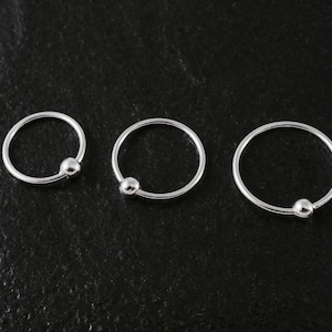 22 Gauge Hoop (0.6mm), Ear Hoop, Nose Hoop, Nose Ring, Cartilage Silver Hoop, Captive Ring, 3mm 2mm Ball, Piercing Small Tiny Simple Plain