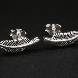 Feather Earrings, Silver Ear Stud, Cartilage Stud, Leaf Earrings, Simple, Unique Sterling Silver Earrings, Kids Women Girls, 1 Pair