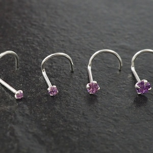 Lila Nase Stud, Amethyst CZ Diamant Nase Ring, 18g 20g 22g Nase Schraube, 1,25 mm 1,5 mm 2mm 2,5 mm Kristall, Fuchsia Pflaume Piercing Nase Stud
