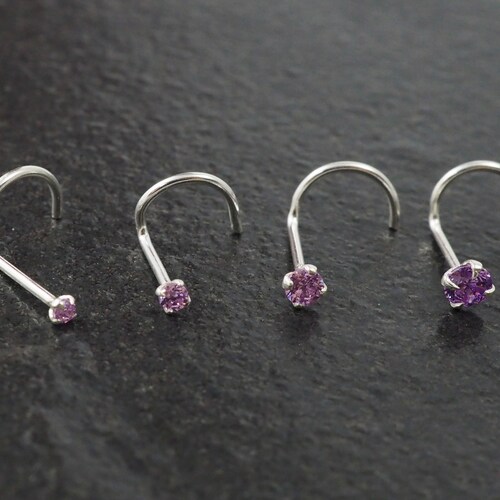 Purple Nose Stud Amethyst CZ Diamond Nose Ring 18g 20g 22g - Etsy