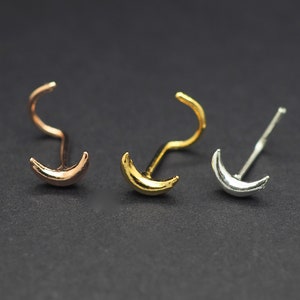 Moon Nose Stud, Celestial Nose Screw, 18g 20g 22g Silver Nose Ring, Gold Rose Gold Nose Jewelry, Crescent Celestial, Small Nose Piercing