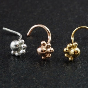 Cluster Ball Nose Stud, Ball Nose Ring, Dots Nose Stud, Small Nose Screw, Plain Silver Nose, 925 Sterling Silver, 1 piece