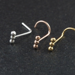 Silver Ball Nose Ring, Nose Stud, Tribal Three Ball Nose Stud, Dots, Small Cute Nose Screw, Plain Silver Nose, 925 Sterling Silver, 1 piece
