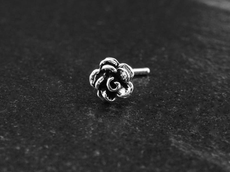 Girl 15 Nose Screw 1 piece 20gauge Women L Shape Nose 925 Sterling Silver 0.8mm Nose Stud Nose Ring 5mm Rose Flower