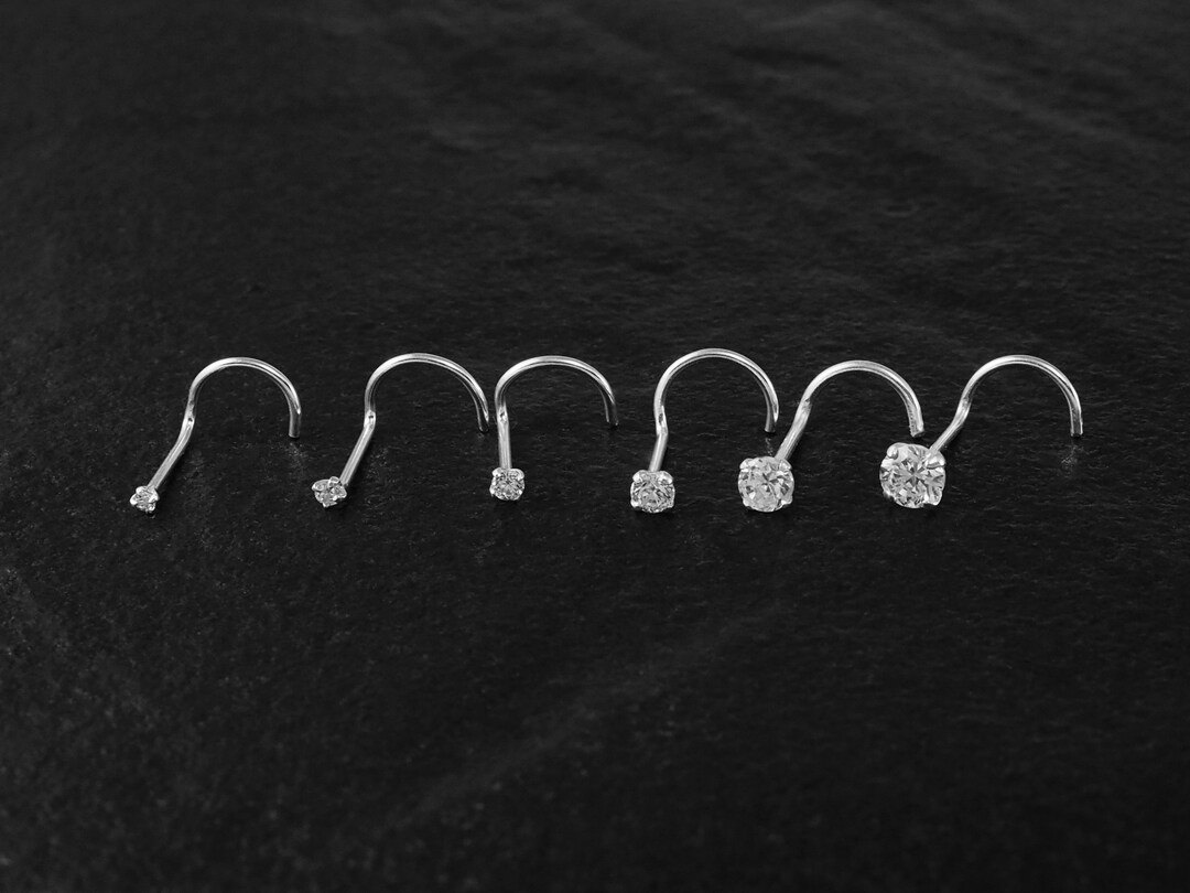 CZ Diamond Nose Stud Nose Screw Nose Ring Piercing Sterling Silver Clear White Stone, 1mm 1.25mm
