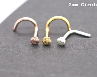 2mm Nose Stud, Round Flat Circle Disc Dot, 18g 20g 22g, Sterling Silver, Gold Rose Gold, Unique Small Tiny Minimalist Simple Plain Nose Ring