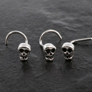 Skull Nose Stud, Unique Nose Ring, Silver Nose Screw, Left, Right, L Shaped, Mini, Small, Punk, Hippie, Halloween, 18g, 20, 22g, 1 Piece