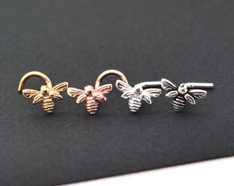 Bee Nose Stud, Silver Nose Ring, Bumble Bee, 22g, 20g, 18g, Gold, Rose Gold, Insect, Fly, Animal, Unique, Piercing, Nose Screw, L Shape Nose