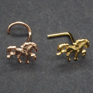 Horse Nose Stud, Silver Nose Ring, Unique Nose Jewelry, 20 gauge, 22 gauge, Nose Screw or L Shape Nose Stud, Gold Rose Gold Plated, 1 Piece