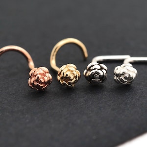 Silver Nose Stud, Unique Nose Ring, Nose Piercing, Rose 3mm Flower Nose Screw, Plain Silver Nose Jewelry, Gold Rose Gold Nose Stud, 20g, 22g