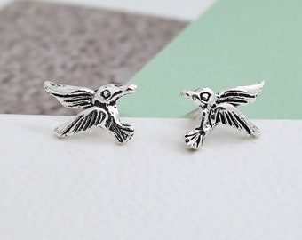 Bird Earrings, Animal Ear Stud, Sterling Silver Earrings, Cartilage Stud, Minimalist, Tiny Small, Simple, Plain, Sold in Pair