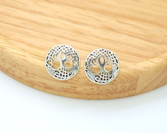 Life Tree Earrings, Sterling Silver Ear Stud, Celtic Sacred Life Tree, Cartilage Stud, Silver Earrings, Simple Plain Ear Stud, 12mm, 1 Pair