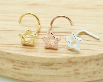 Star Nose Stud, Nose Screw, Silver Nose Jewelry, Unique Nose Ring, Gold Rose Gold Nose Stud, Nose Piercing 18g 20g 22g, 5mm Star, 1 Piece