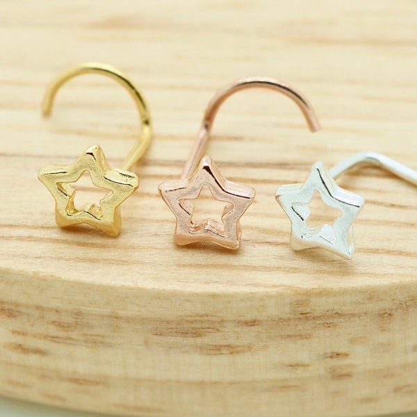 Star Nose Stud, Nose Screw, Silver Nose Jewelry, Unique Nose Ring, Gold Rose Gold Nose Stud, Nose Piercing 18g 20g 22g, 5mm Star, 1 Piece