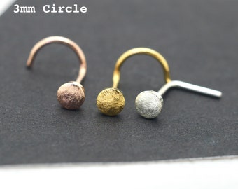 3mm Circle Silver Nose Stud Tiny Dot Disc Nose Ring Screw Flat Round 22g 20g 18g Gold Rose Gold Nose Jewelry Minimalist Simple Plain Nose