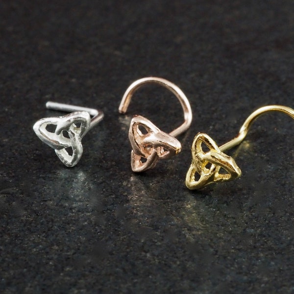 Trinity Nose Stud, Small Triangle Knot Nose Ring, Celtic Tribal Triquetra, Unique Nose Nose Jewelry, 20g 22g Silver Gold Rose Gold Nose Stud