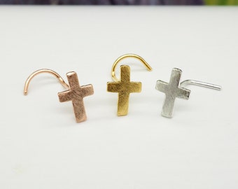 Cross Nose Stud, Silver Nose Screw, Nose Pin, Plain Silver Nose Jewelry, Nose Ring, Gold Plate, Rose Gold Nose Stud, Minimalist Helix Tragus