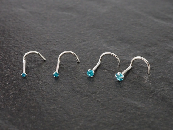 Silver Nose Stud CZ Diamond Nose Ring Nose Screw Crystal Nose Stud Aquamarine Nose Stud 20g Nose Pin 22g Nose Pin Simple Nose Ring