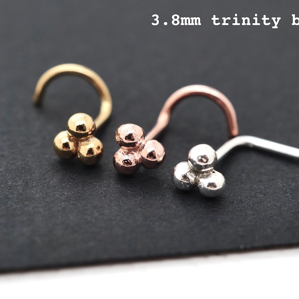 22g 20g 18g Trinity Nose Stud Silver Gold Rose Gold Nose Ring Unique Nose Jewelry Nose screw Tribal 3 Three Triple Dots Balls Nose Piercing