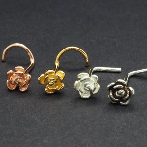 Flower Nose Stud, Unique Nose Ring Nose Screw L Shape, Silver Gold Rose Gold Nose Jewelry, 20g 22g Nose Piercing Jewelry 1/5&quot; (5mm), 1 Piece