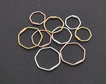20 Gauge Hoop (0.8mm), Hexagon, Earring Hoop, Nose Hoop, Nose Ring, Helix, Silver Cartilage, Gold Rose Gold, 8mm, 10mm, 12mm, 1 Piece