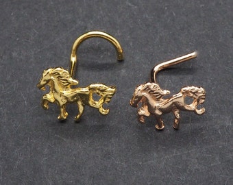 Pferd Nasenstecker, 22g 20g Silber Nasenring, Einzigartiger Nasenschmuck, Nasenpiercing, Gold RoseGold Nasenstecker, Tier, Nasenschraube, 1 Stück
