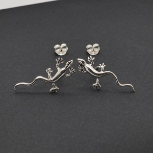 Large Lizard Gecko Salamander Earrings, Cartilage Ear Stud, Animal Ear Stud, Reptile Silver Earrings, Sold in pair
