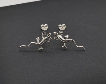 Large Lizard Gecko Salamander Earrings, Cartilage Ear Stud, Animal Ear Stud, Reptile Silver Earrings, Sold in pair