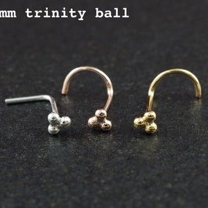 Trinity Nose Stud Tribal Three Balls Dot Tiny Silver Gold Rose Gold Nose Ring Unique Nose Piercing Jewelry Nose screw 22g 20g 18g 2.5mm
