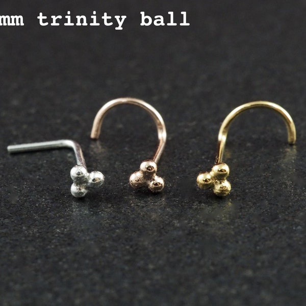 Trinity Nose Stud Tribal Three Balls Dot Tiny Silver Gold Rose Gold Nose Ring Unique Nose Piercing Jewelry Nose screw 22g 20g 18g 2.5mm