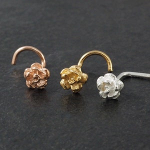 Pino de nariz de flor, anel de nariz exclusivo, 20g 22g, piercing de nariz em ouro rosa dourado, parafuso de nariz, flor rosa, 5 mm, 1 peça
