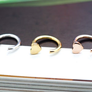 Silber Reifen Ohrring, 16g Reifen, Twist open Hoop, 4mm Herz Huggie Reifen, Nase Reifen, Gold Rose Gold, 1 Stück