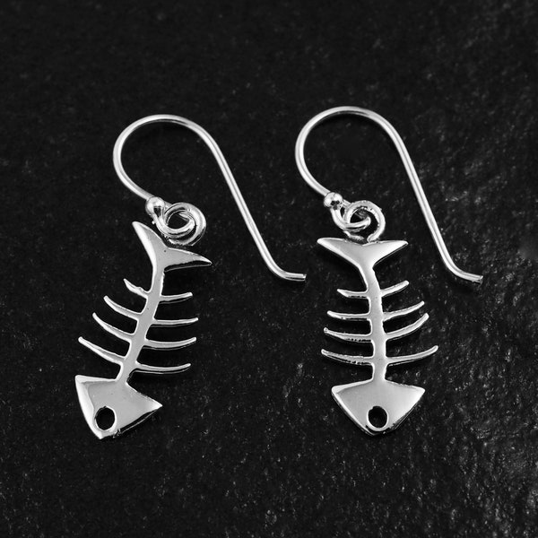 Silver Fishbone Earrings, Fish Bone Earrings, Drop Dangle Dangling Hook Earrings, Wire Earrings, Women Teen Girls