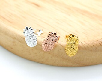 Pineapple Ear Stud, Sterling Silver Earrings, Beach Summer Fruit Earrings, Cartilage Stud, Minimalist Earring, Gold, Rose Gold Ear Stud