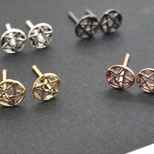 Pentagram Earrings, Pentacle Ear Stud, Cartilage Stud, Silver Gold Rose Gold Black Earrings, Round Star, Punk, Small Tiny, sold in Pair