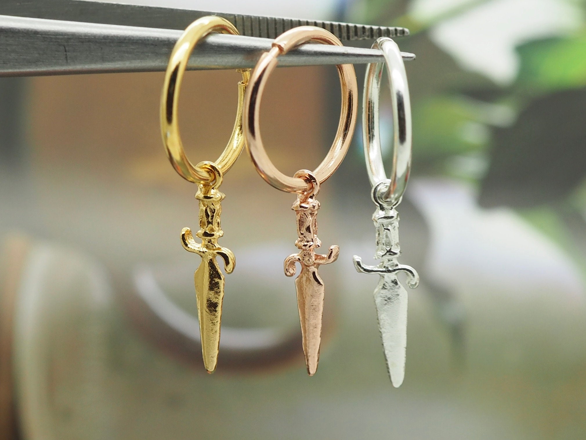 Dangle Mini Hoop Earring Dagger Knife Sword Drop Tiny Mini Etsy