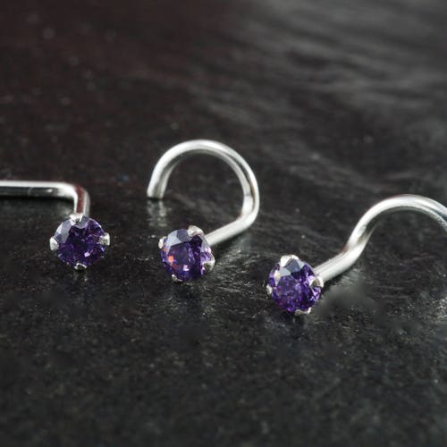 Purple Nose Stud Amethyst CZ Diamond Nose Ring 18g 20g 22g - Etsy