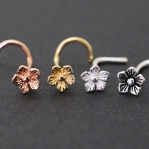 Flower Nose Stud, Unique Nose Ring, Flower Nose Piercing Gold, Rose Gold, Sterling Silver Nose Stud, 16g 18g 20g 22g 24g Small Tiny Nose 4mm