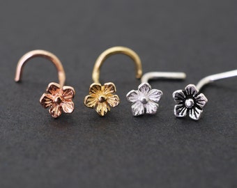 Flower Nose Stud, Unique Nose Ring, Flower Nose Piercing Gold, Rose Gold, Sterling Silver Nose Stud, 16g 18g 20g 22g 24g Small Tiny Nose 4mm