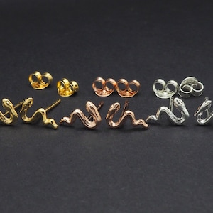 Sterling Silver Snake Earrings, Small Animal Ear Stud, Tiny Snake Ear Stud, Cartilage Piercing, Reptile Earring, Gold Rose Gold Ear Stud