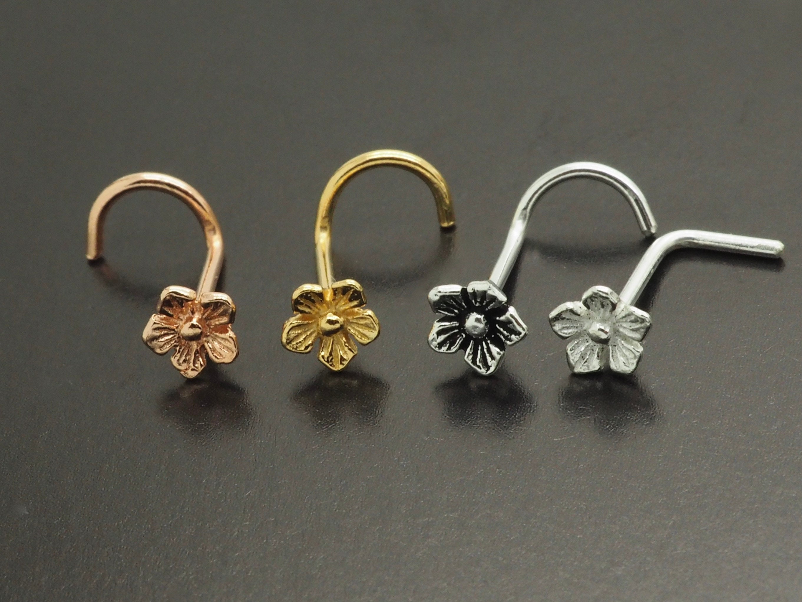 Flower Nose Stud Unique Nose Ring Flower Nose Screw Gold Etsy