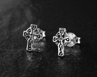 Orecchini A Perno Croce Celtica In Argento 925 - Piccoli, Unisex, Ipoallergenici, Con Chiusura A Vite, Regalo In Scatola